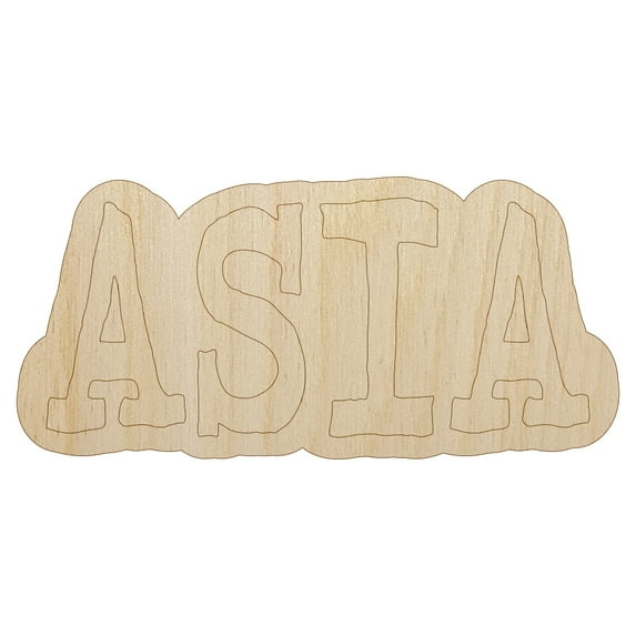 Asia Fun Text Wood Shape Unfinished Piece Cutout Craft DIY Projects - 6.25 Inch Size - 1/8 Inch Thick