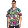 thumbnail image 2 of Camisas casuales de playa con botones para hombre, camisa hawaiana con estampado 3D de cebra y grafiti colorido, camisa hawaiana de manga corta para hombre, 2 of 5