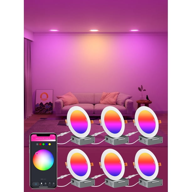Lumary Smart Recessed Lighting 6 Inch Canless LED Recessed Lights 13W 1000lm Color Changing LED Downlight Wi-Fi Bluetooth Soffit Light