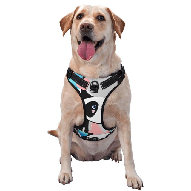 Fotbe Panda Cute Pink Hearts Arnés para Perro con Estampado –Chaleco Ajustable Acolchado con Asa de Control para Perros Grandes-Small