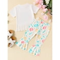 thumbnail image 3 of Gupgi Toddler Girls Easter Pants Sets White Bunny Print T-shirt Egg Print Flared Pants 2PCS Sets, 3 of 9