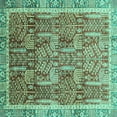 thumbnail image 1 of Ahgly Company Indoor Square Abstract Turquoise Blue Modern Area Rugs, 7' Square, 1 of 4