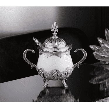 Porcelain Round Sugar Bowl Silver