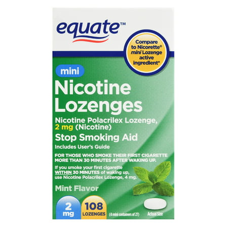Equate Mini Nicotine Lozenges, Mint Flavor, 2 mg, 108