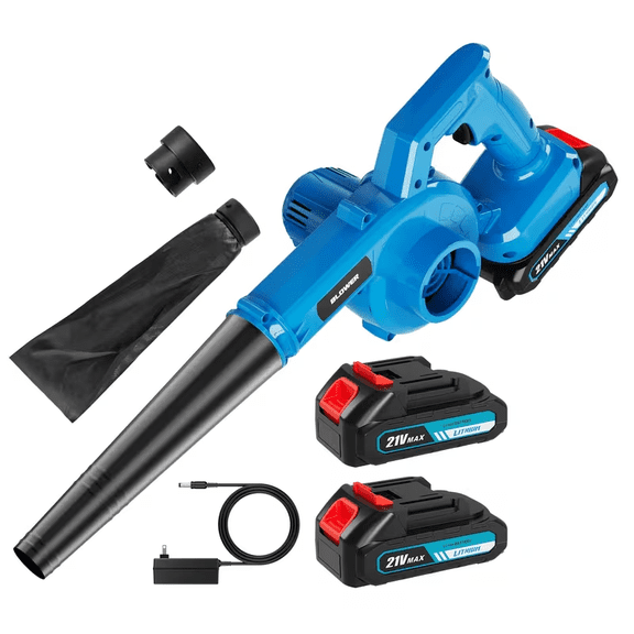 Portable Cordless Leaf Blower & Vacuum, Lightweigh Electric Blower Blue   battery * 2