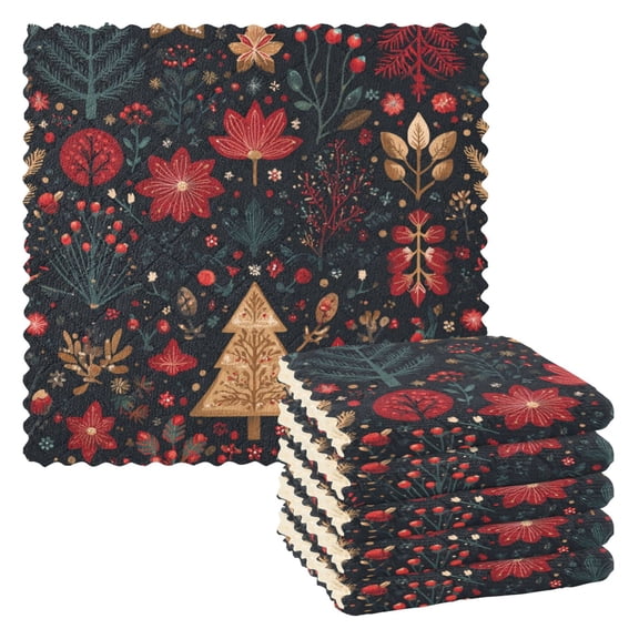 6 Pieces of Kitchen Towels 11x11Inch Kitchen Dish Cloths Kitchen Dish Towels Reuseable Cleaning Cloths Christmas Tree Beautiful