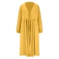 thumbnail image 4 of Miluxas Women's Cotton Linen Wrap Dress Long Sleeve V-Neck Sundress Trendy Waist Tie Beach Vacation Solid Color Dress Yellow, 4 of 9