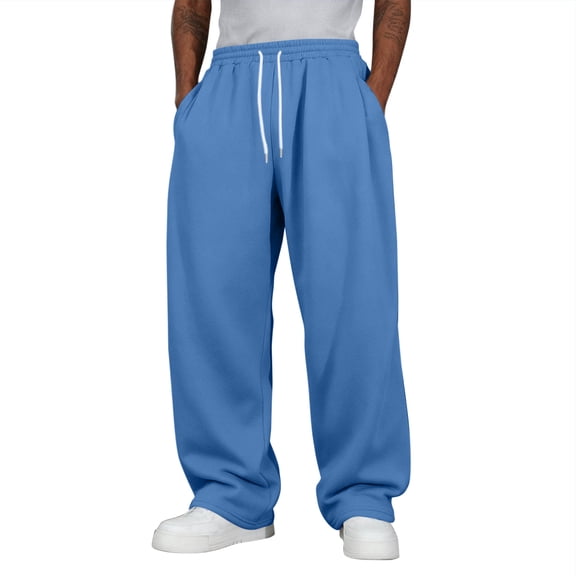 Men's Fleece Open Bottom Sweatpants Drawstring Elastic Waist Relaxed Fit Jogger Sweatpants with Pockets