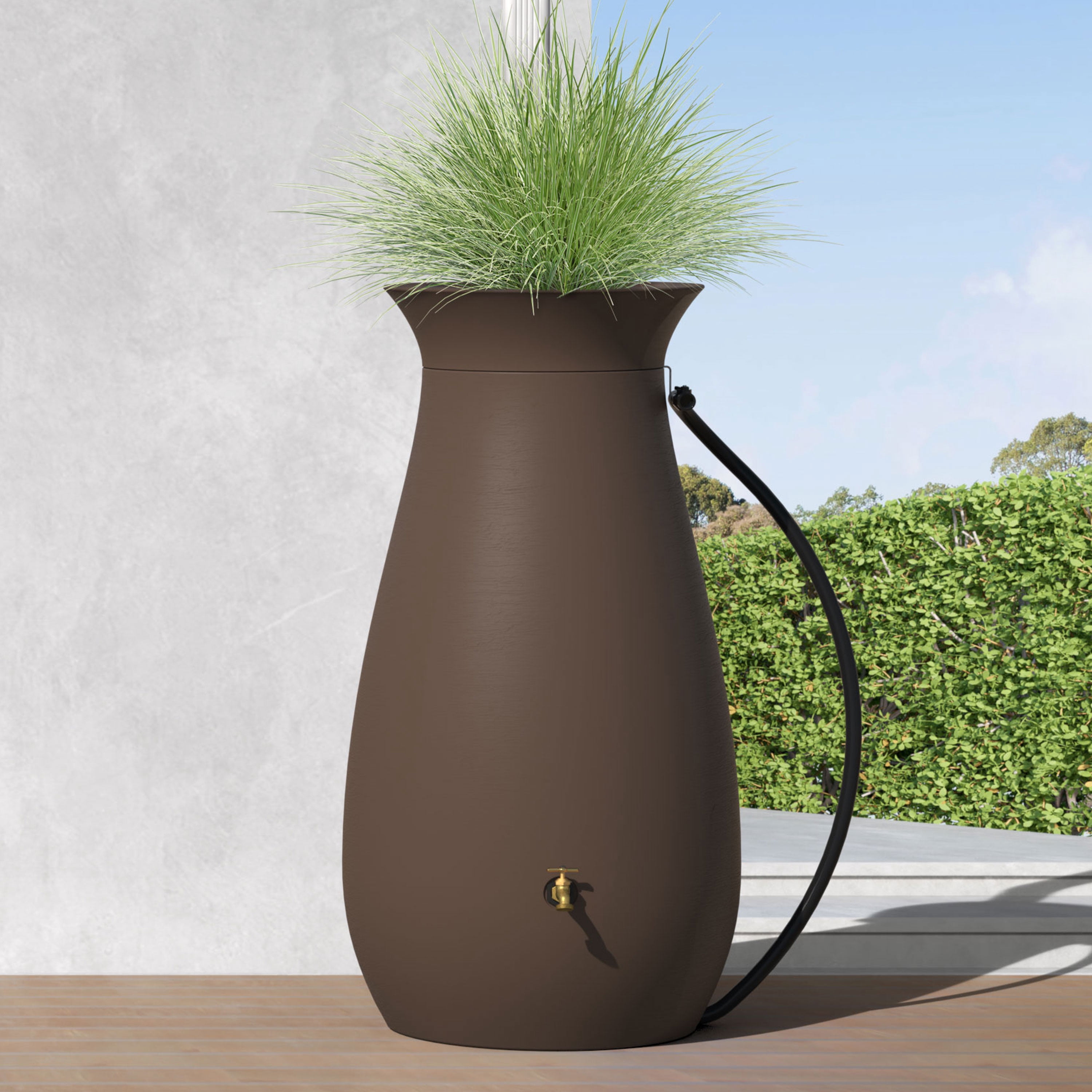 Algreen Cascata Rain Barrel, 65 Gallon, Dark Brown Resin