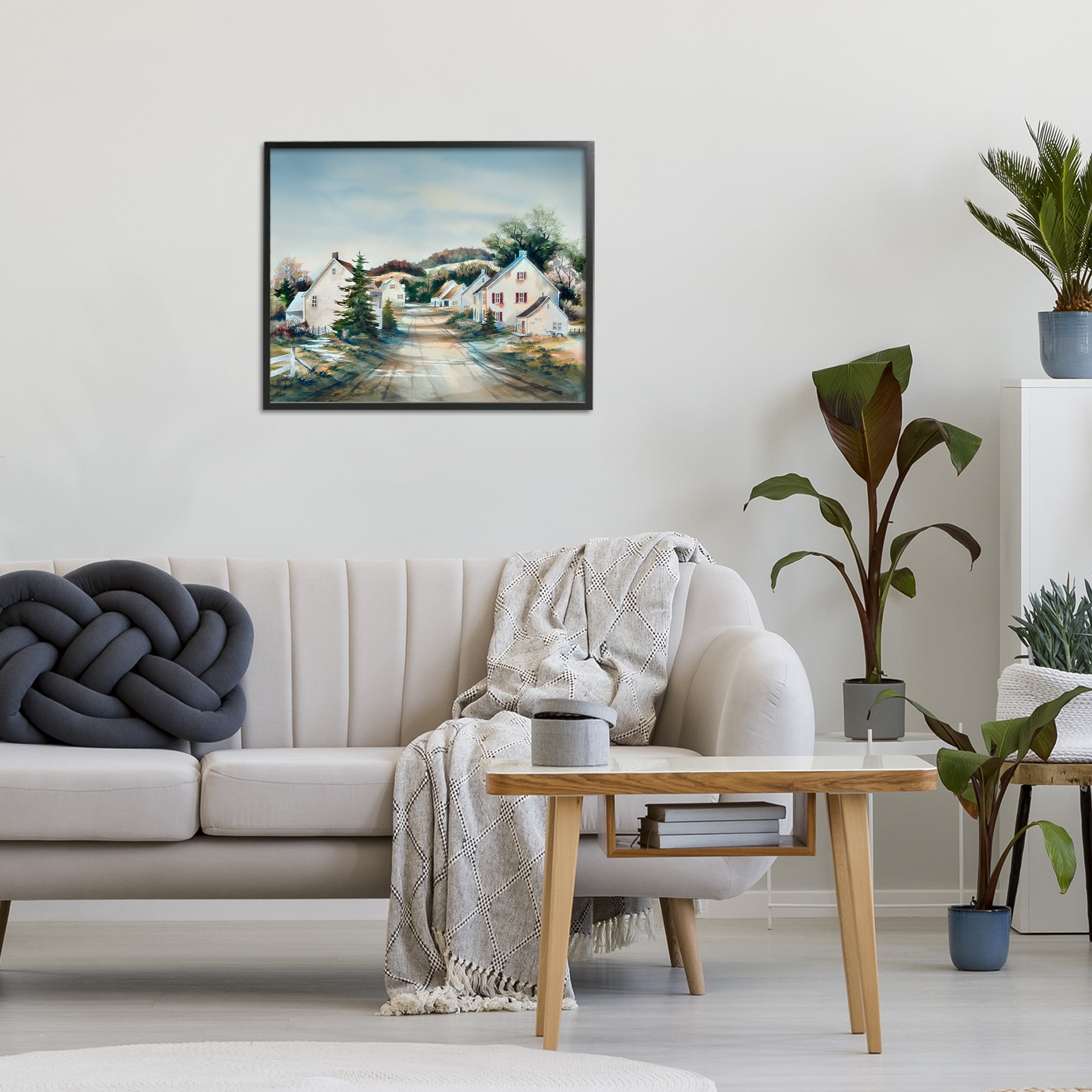 Stupell Industries Tranquil Village Road & Houses Black Framed Giclee Art, design by Owen Wexler