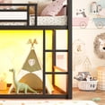 thumbnail image 5 of Bellemave Twin Over Twin Bunk Bed with Slide, LED Light, Power Outlet, Clothing Hanging Area, Metal Floor House Loft Bed Frame with Fabric Storage Shelf and Play Area for Kids Girls boys（Pink), 5 of 9