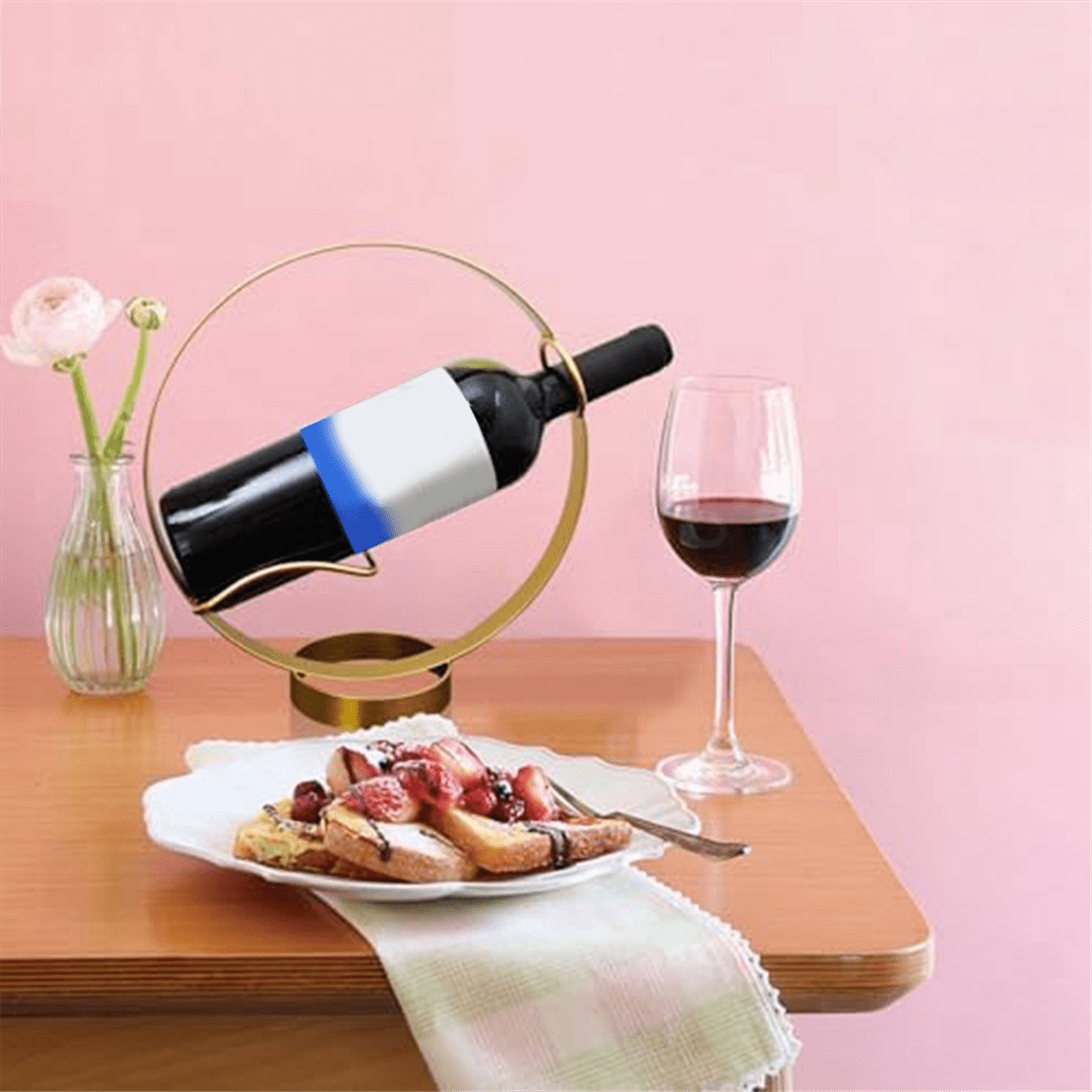 Support à Verres à Vin En Bois Double étage - 34 Cm De Long, 4 Trous, Pour Rangement Comptoir Ou Fêtes - 2