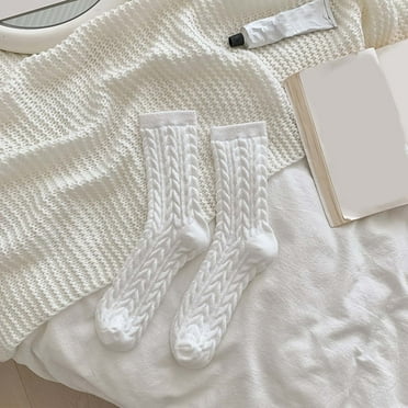 3 Pack Fuzzy Socks For Women, Warm And Cozy For Winter, Perfect For Home, Cable Soft Sleeping Socks Fall Winter White