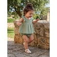 thumbnail image 5 of BemeyourBBs Toddler Baby Girl Summer Clothes Infant Baby Girl Cotton Smocked Outfit Solid Floral Flying Sleeve Ruffle Tank Tops and Shorts Set Little Girls 2 Piece Summer Outfit, 5 of 9