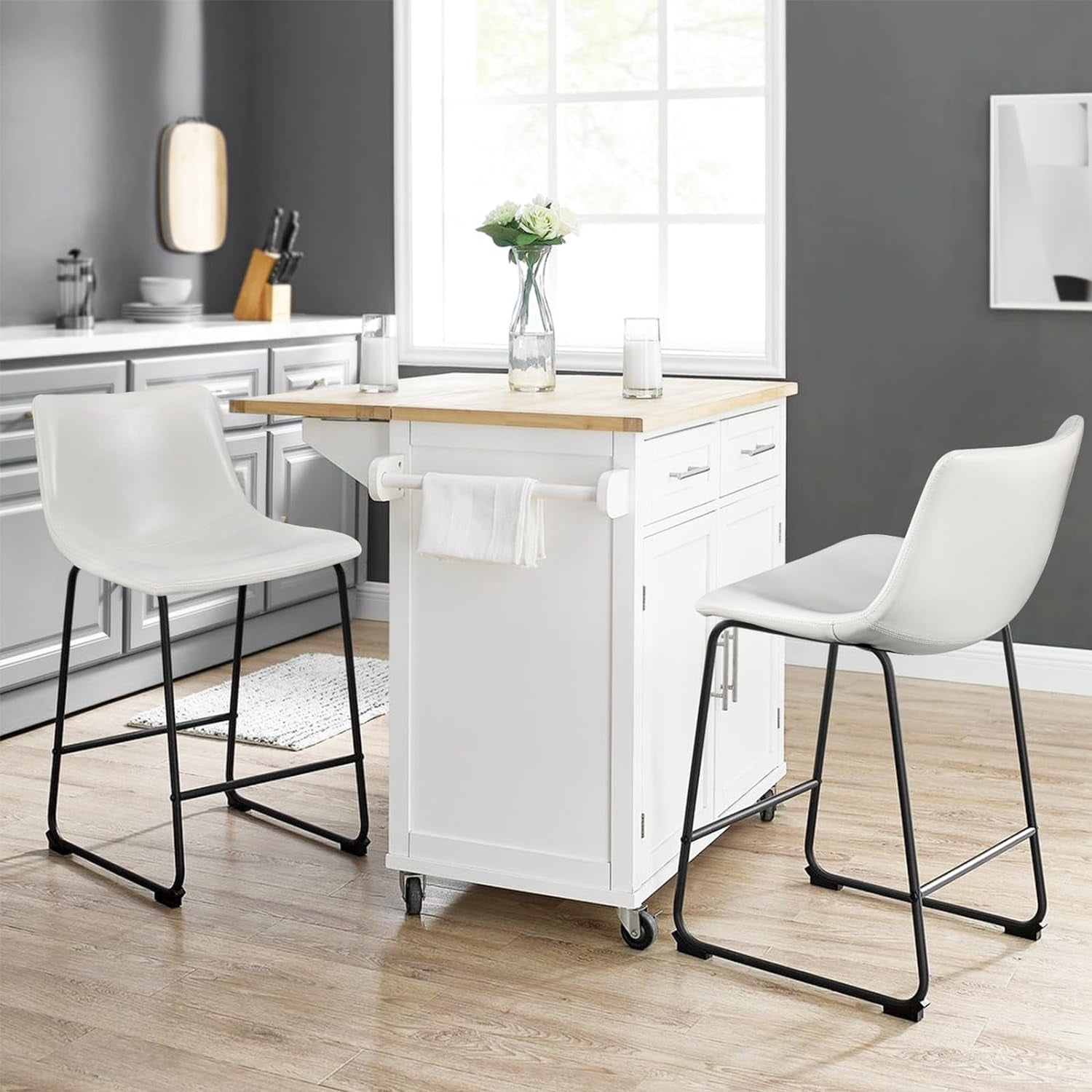 Vitesse 26 Inch Faux Leather Counter Bar Stools with Back, White (Set of 4)