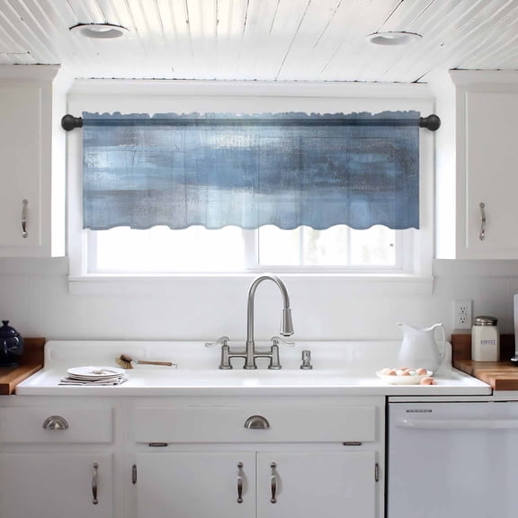 Blue Ombre Valance Curtains for Kitchen/Living Room/Bathroom/Bedroom Window, Oil Painted Retro Abstract Art Modern Rod Pocket Small Topper Half Short Window Curtains Voile Sheer Scarf 42"x12"