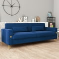 thumbnail image 3 of Gold Accented Velvet 3 - Modern Couch With Cushions For Living Room And Office, Superior Comfort Retro Blue Decorations Extraordinary Zone, 3 of 6