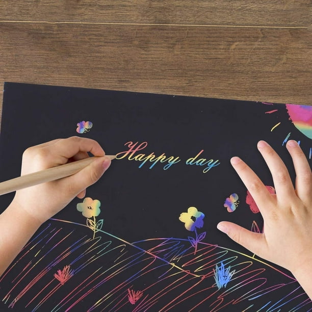 Kit De Papel Para Rascar Arcoíris – 59 Piezas Con Plantillas Para Niños Y Adultos, Ideal Para Manualidades