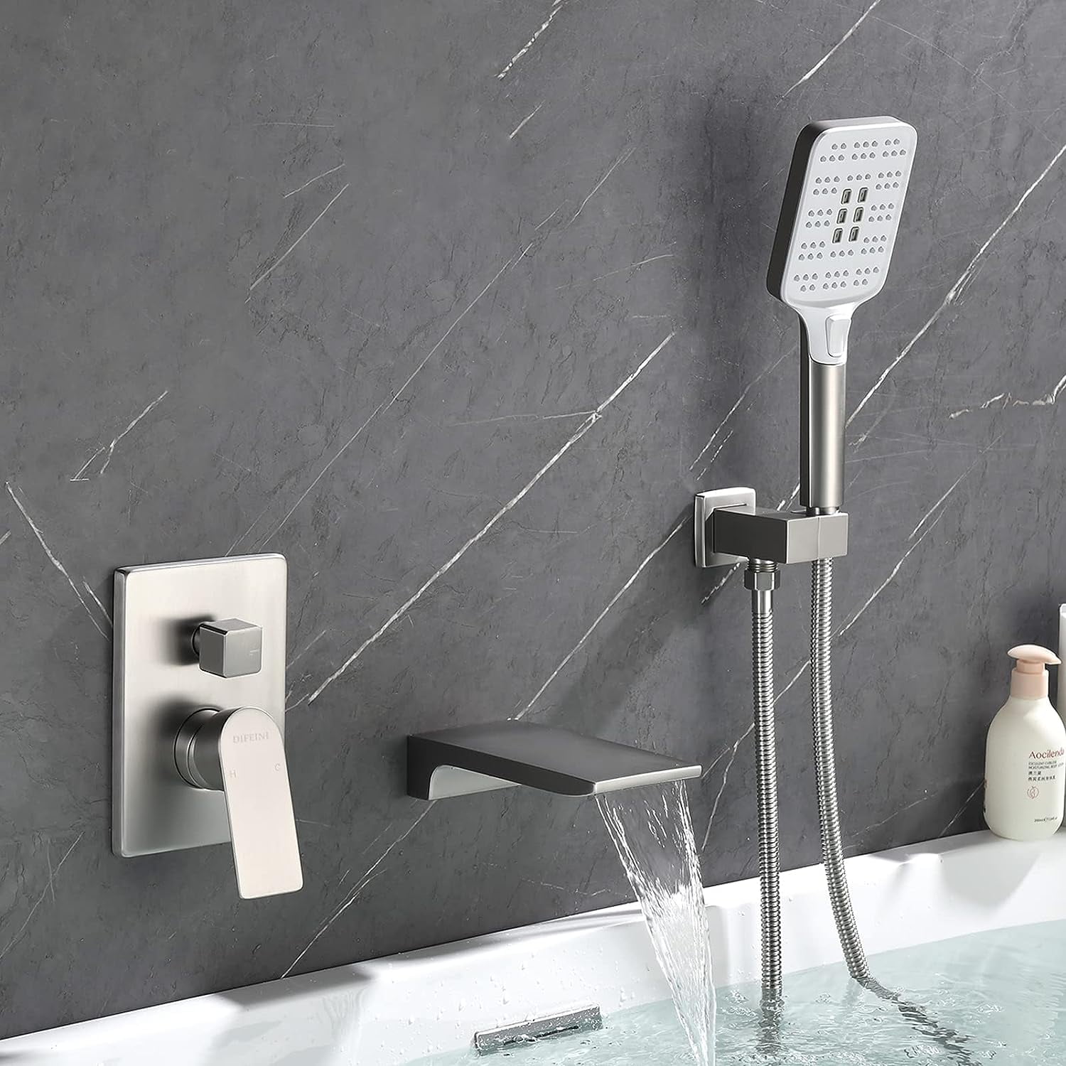 Wall Mount Waterfall Bathtub Faucets with Sprayer Tub Filler Faucet Tub ...