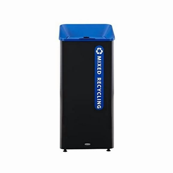 Rubbermaid Commercial 2078980 Sustain 23 gal Metal/Plastic Decorative Refuse with Recycling Lid - Black/Blue