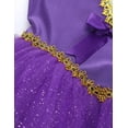 thumbnail image 6 of Nyeemya Girls Circus Show Outfis Mesh Leotard Dress Bowknot Sleeveless Glitters with Cape Arm Sleeves Purple 6, 6 of 8
