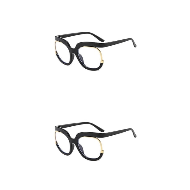 Sonducket Gafas cuadradas de gran tamaño con estampado de leopardo, montura grande colorida, gafas sin receta, accesorios de viaje para el Negro 2piezas