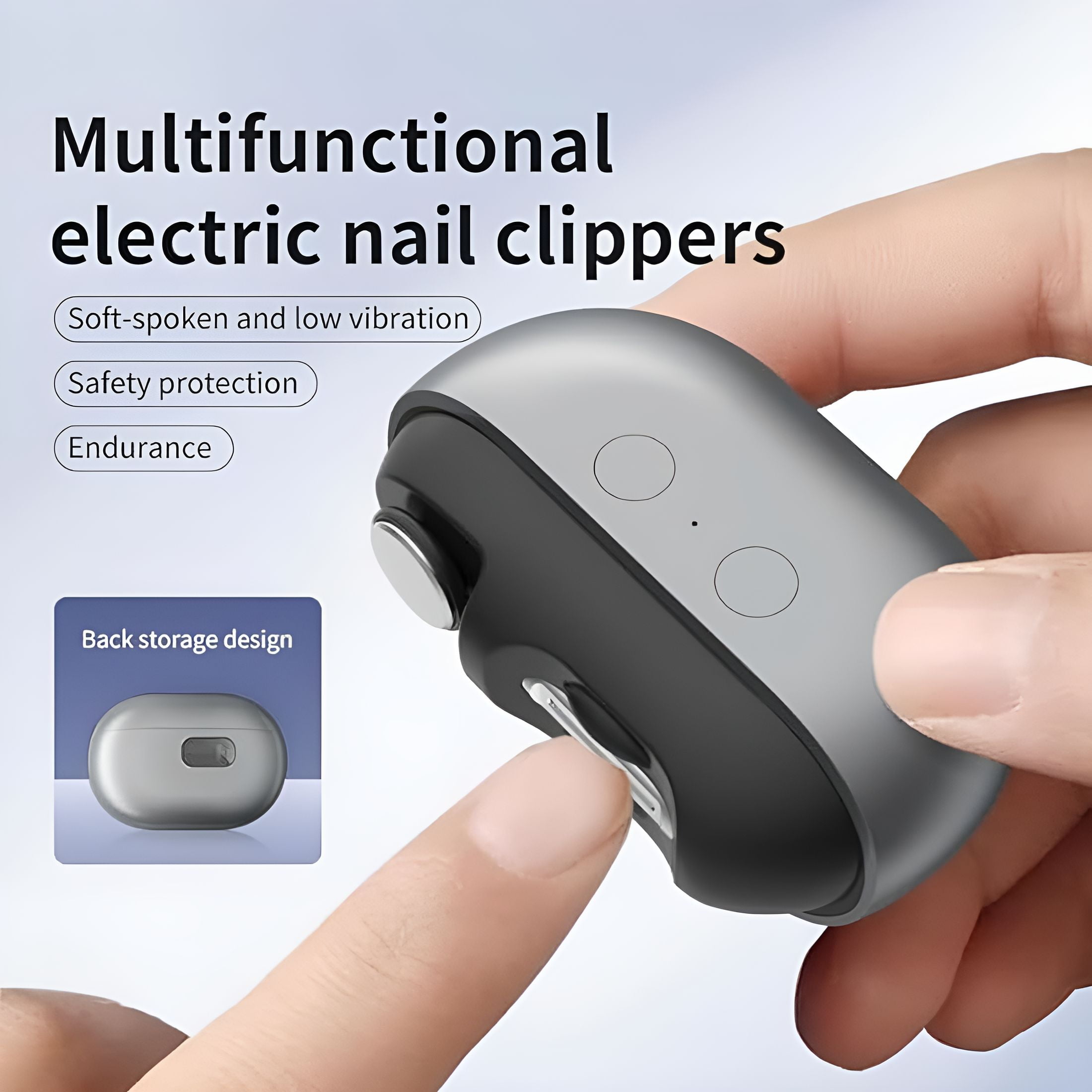 FACEGA Easyclip Smart Nail Clipper, 3-in-1 Multi-Functional Electric Nail Clipper, Nail Trimmer Polisher with LED Light & Clip Storage for Baby, Kids, Adults, Seniors (Black)