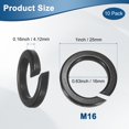 thumbnail image 3 of Uxcell 10-Pack Spring Lock Washer, M16 Stainless Steel Electroplating Black Coating Elastic Gasket Screw Fasteners, 3 of 6