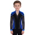 thumbnail image 1 of RUNQHUI Kids Boys Shiny Rhinestone Long Sleeve Figure Ice Skating Top Tees Performance Competition T-Shirts Royal Blue 16, 1 of 7