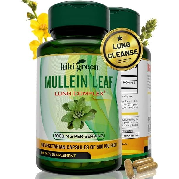 KIKI Green Mullein Leaf Herb Capsules 1000 mg Herbal Lung Cleanse