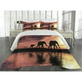 thumbnail image 2 of Ambesonne Africa Quilted Coverlet 3 Pcs, Wild Animals Silhouette View, King Size, Dark Coral Seal Brown, 2 of 4