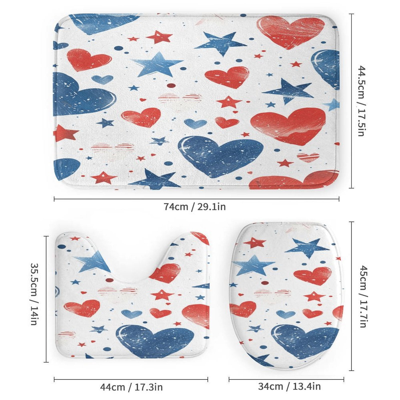 4th of July 4PCS Shower Curtain Sets with Rugs with Non-Slip Bath Mat Toilet Rug，72" X 72"