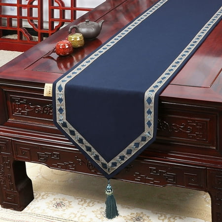 

Table Runners Solid Color Flannel Tassel Table Runners Dustproof Table Runner For Dining Cabinet-Dark Blue-33x180cm