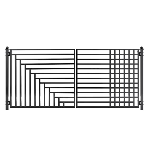 ALEKO Yard Garden Modern Kyiv Style Dual Swing Steel Driveway Gate 16 ft Black