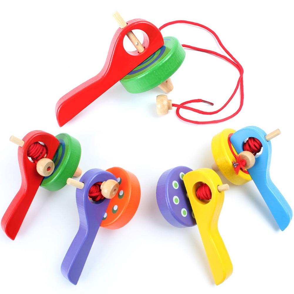 Wooden Peg Top Spinning Gyro with Launcher Rope Children Play Toy Kids Gift New 