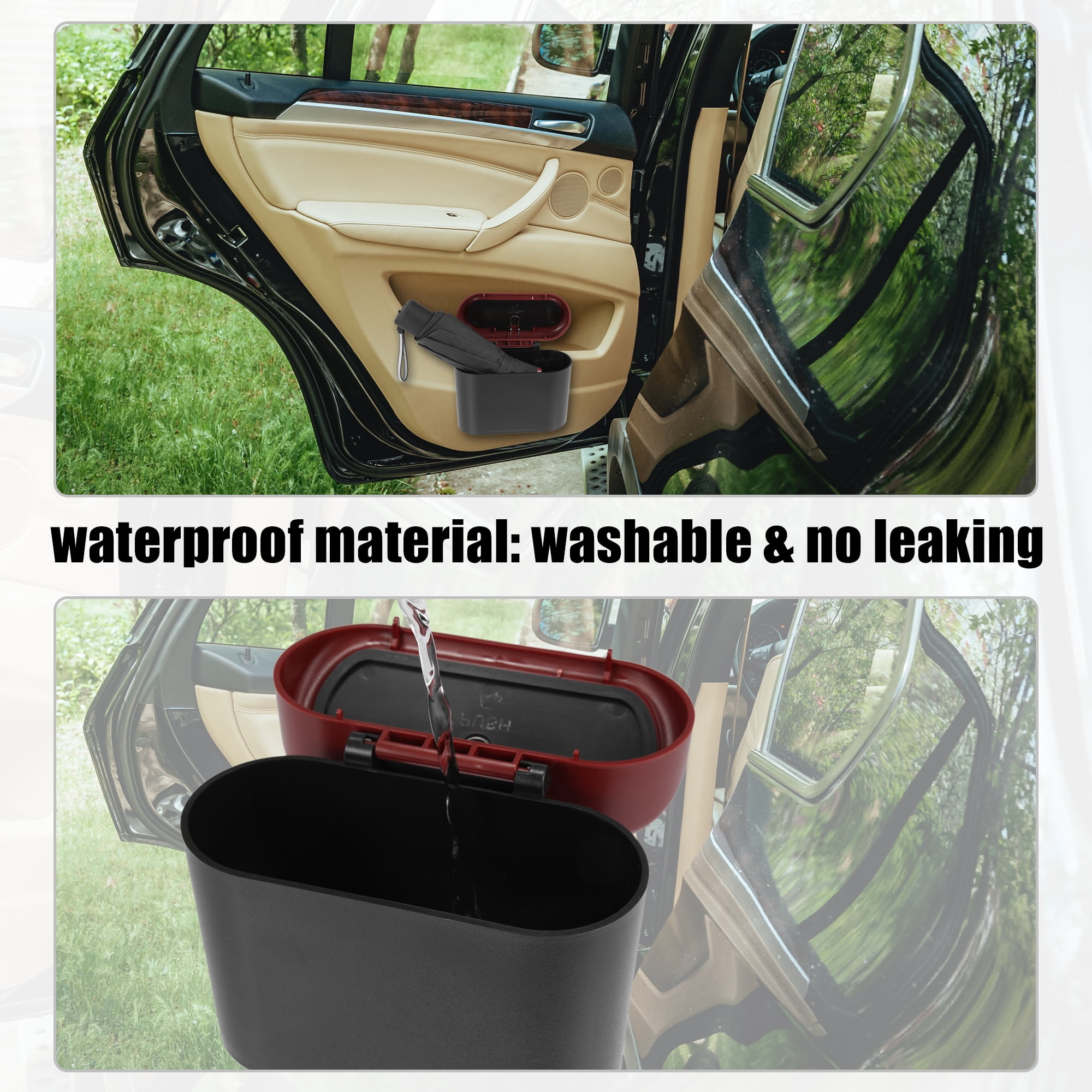Unique Bargains Pressing Type Trash Can Hanging Vehicle Garbage Dust Box Red