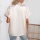 thumbnail image 3 of Blusa de seda satinada para mujer, camisa informal con botones de un solo pecho, manga corta, cuello vuelto, color champán XXL, 3 of 5