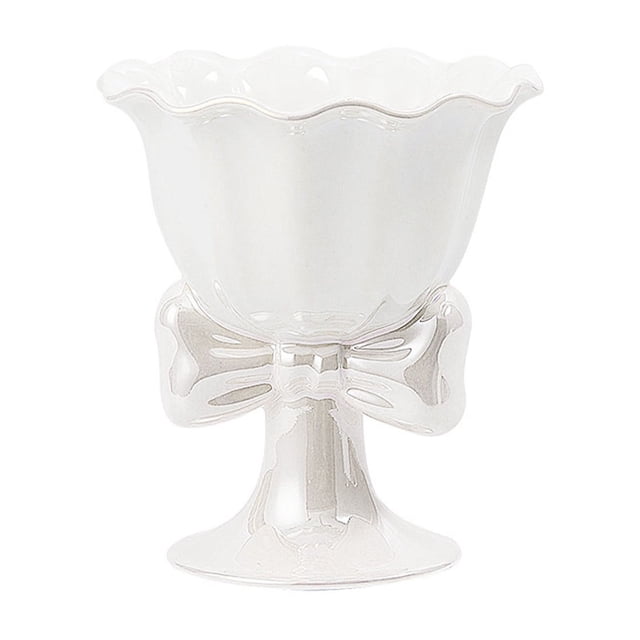 Ceramic Footed Dessert Bowl with Bow Design, Elegant Serving Dish for Ice Cream, Yogurt, Pudding, and Cocktail Parties