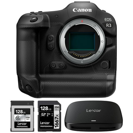 Canon EOS R3 Mirrorless Camera Body + 128GB CFexpress Card + 128GB Card + Card Reader