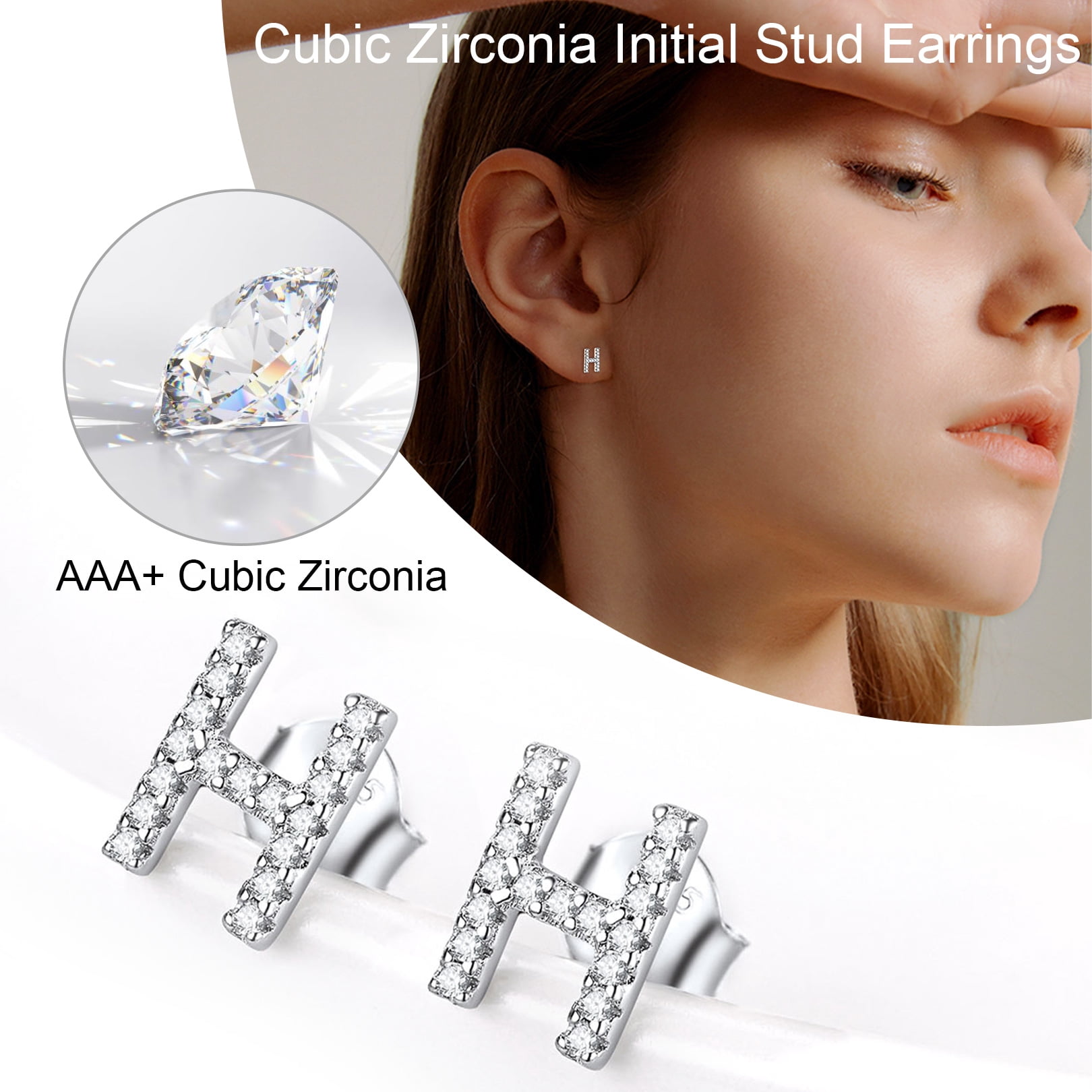 FOCALOOK Crystal Initial Stud Earrings for Women 925 Sterling Silver Hypoallergenic Dainty Tiny Letter S Sparkly Bling Cubic Zirconia Earrings Jewelry Gift