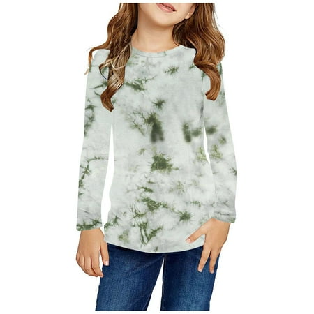 

Abomasnow Girls Fall Cute Pullover Tops Casual Long Sleeve Tie Dye Soft Blouses Kids Round Neck Loose Fit Blouse Shirts 3-13 Years on Clearance