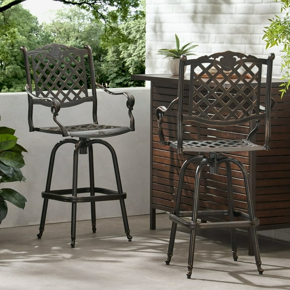 Cobb Cast Aluminum Copper Outdoor Bar Stool, Set of 2, Shiny Copper