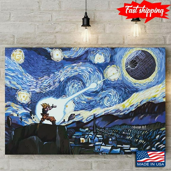 Son Goku And Death Star In The Starry Night Vincent Van Gogh 11 x 17 Inch Poster