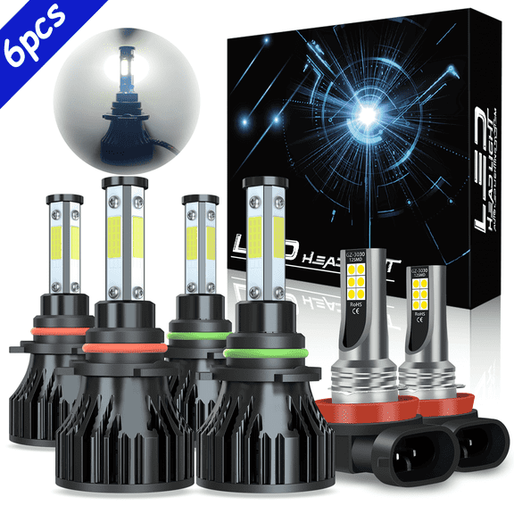 For Honda Accord 2006 2007 LED Headlight 9005 9006 High/Low H11 Fog Light Bulbs Kit 6000K White 6x
