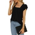 thumbnail image 5 of Summer Tops for Women Clearance-Sale Short Sleeve Solid Color Lace T-Shirts Square Neck Basic Fitted Tee Fashion Trendy Ladies Softy Holiday Going Out Tops Black,XL, 5 of 8