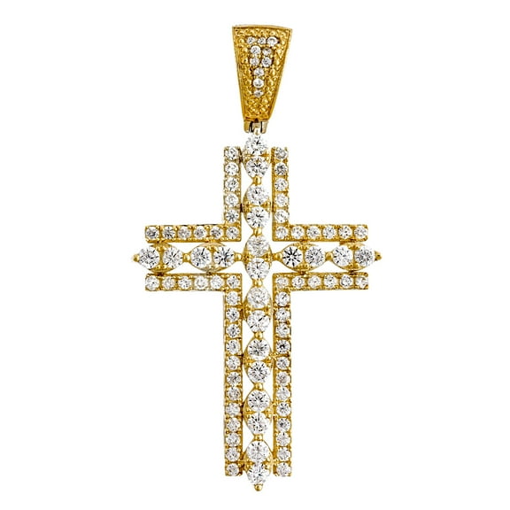 10k Gold Cubic Zirconia Mens Cross Height 45mm X Width 24.2mm Religious Charm Pendant Necklace for Men