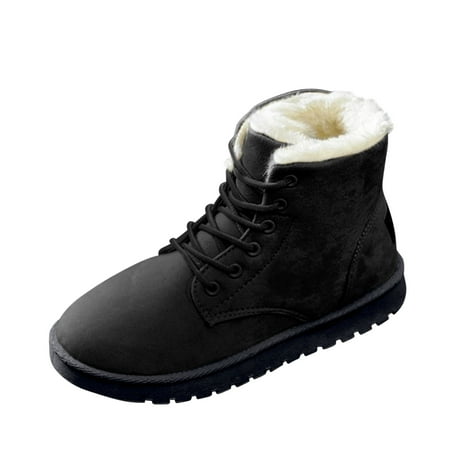 

KBKYBUYZ Women s Stylish Casual Flat Comfort Sneakers Female Lace-up Solid Color Cotton Shoes Winter Warm Snow Boots Basic warm shoes