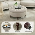 thumbnail image 6 of 31.5" Large Round Storage Ottoman, Upholstered Tufted Linen Ottoman Coffee Table, Large Footrest with Solid Wooden Legs and Nailheads, Side Table for Living Room Bedroom Office, Light Brown, 6 of 7