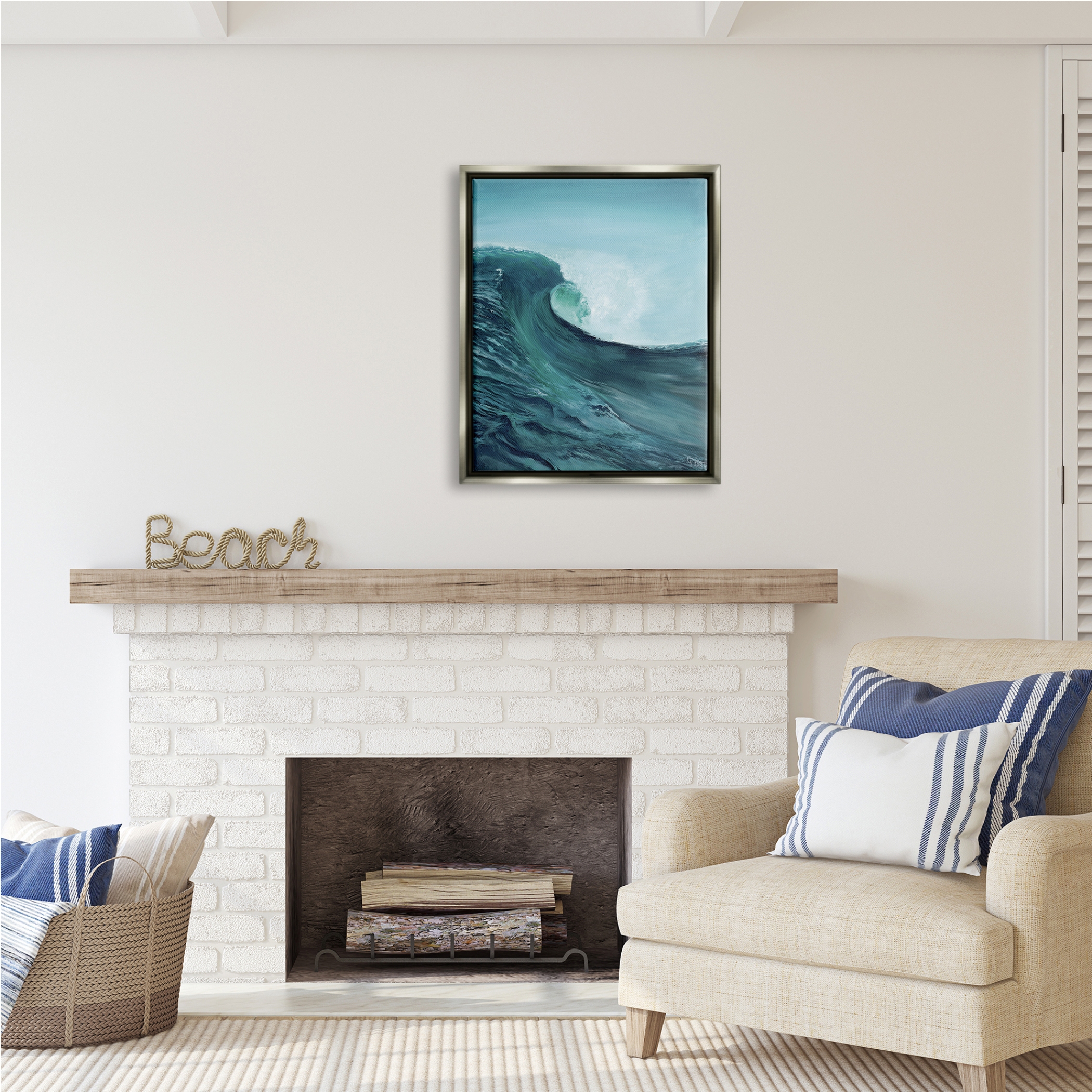 Stupell Industries Tsunami Wave Panting Nature Painting Gray Floater Framed Art Print Wall Art, 25 x 31