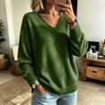 thumbnail image 2 of Dwellite Womens Knit V Neck Sweater Long Sleeve Fall Tops Lightweight Basic Pullover Tops Army Green M, 2 of 6